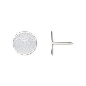 Tie tac back, silver-finished brass, 12mm flat round pad. Sold per pkg of 10.