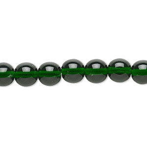 Bead, Czech glass druk, transparent emerald green, 8mm round. Sold per 15-1/2&quot; to 16&quot; strand.