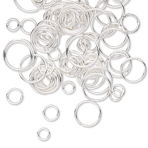 Jump ring mix, sterling silver-filled, 4-10mm round, 2.5-9mm inside diameter, 20-24 gauge. Sold per 5-gram pkg, approximately 70-75 jump rings.