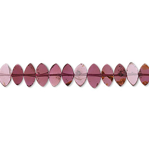 Bead, garnet (dyed), 7x4mm-8x5mm hand-cut side-drilled flat marquise, B grade, Mohs hardness 7 to 7-1/2. Sold per 16-inch strand.