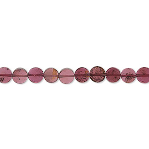 Bead, garnet (dyed), 4x1mm-5x2mm hand-cut flat round, B grade, Mohs hardness 7 to 7-1/2. Sold per 16-inch strand.