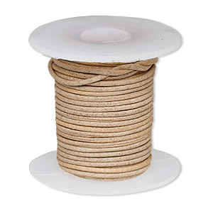 Cord, leather, natural, 1-1.2mm round. Sold per 5-yard spool.