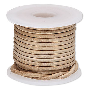 Cord, leather, natural, 2mm round. Sold per 5-yard spool.