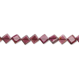 Bead, garnet (dyed), 7x7mm-9x9mm hand-cut faceted flat diamond, B grade, Mohs hardness 7 to 7-1/2. Sold per 16-inch strand.