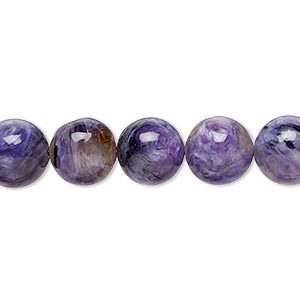 Bead, charoite (stabilized), 10mm hand-cut round, B grade, Mohs hardness 5 to 6. Sold per 8-inch strand, approximately 20 beads.