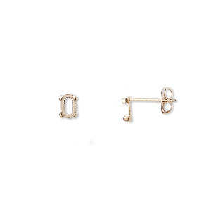 Earstud, Cab-Tite&#153;, 14Kt gold-filled, 5x3mm 4-prong oval setting Sold per pair.