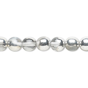 Bead, Czech glass druk, clear with half-coat silver, 8mm round. Sold per 15-1/2&quot; to 16&quot; strand.