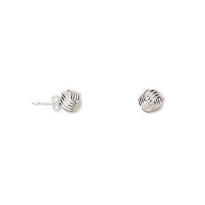 Earstud, sterling silver, 9mm fancy knot with post. Sold per pair.
