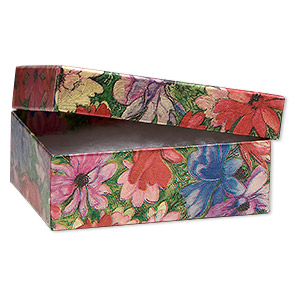 Gift box, metallic floral, 3 x 2-1/8 x 1 inch rectangle with cotton filling. Sold per pkg of 10.