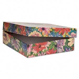 Gift box, metallic floral, 3-1/2 x 3-1/2 x 1 inch square with cotton filling. Sold per pkg of 10.