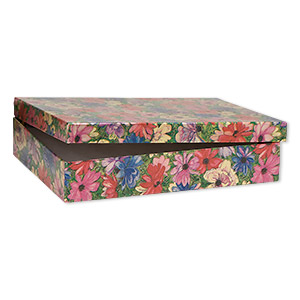 Gift box, metallic floral, 7 x 5 x 1-1/4 inch rectangle with cotton filling. Sold per pkg of 10.