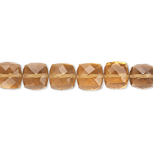 Bead, golden quartz (heated), 8x8mm hand-cut faceted cube, B grade, Mohs hardness 7. Sold per pkg of 10.