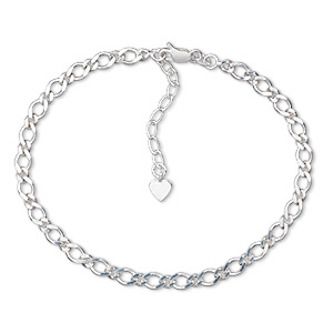 Bracelet, Create Compliments&reg;, sterling silver, 5mm diamond-cut curb chain with 6mm flat heart charm, 8 inches with 1-inch extender chain and lobster claw clasp. Sold individually.