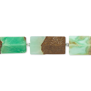 Bead, sea green-brown Peruvian opal (natural), 12x8mm-20x10mm 5-sided tube, B grade, Mohs hardness 5 to 6-1/2. Sold per pkg of 9.