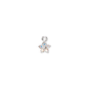Charm, crystals and sterling silver, crystal AB, 6mm single-sided flower. Sold per pkg of 2.
