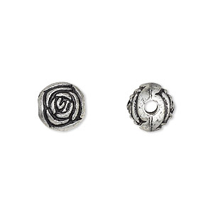 Bead, silver-coated acrylic, 9mm round rosebud. Sold per pkg of 144 (1 gross).
