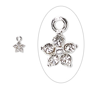 Charm, Preciosa crystal and sterling silver, crystal clear, 6mm single-sided flower. Sold per pkg of 2.