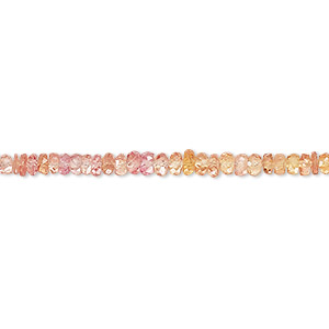 Bead, padparadscha sapphire (heated), 2x0.5mm-3x1.5mm hand-cut faceted rondelle, B grade, Mohs hardness 9. Sold per 8-inch strand, approximately 140 beads.