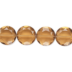 Bead, golden quartz (heated), 12mm hand-cut faceted flat round, B grade, Mohs hardness 7. Sold per pkg of 10.