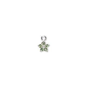 Charm, crystals and sterling silver, peridot, 6mm single-sided flower. Sold per pkg of 2.