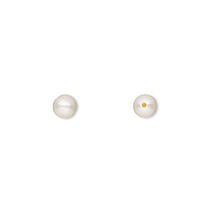 Pearl, cultured saltwater (bleached), white to light mauve or peach, 4-4.5mm half-drilled round, B- grade, Mohs hardness 2-1/2 to 4. Sold per pair.