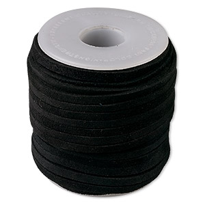 Cord, suede lace (dyed), black, 3-4mm. Sold per 25-yard spool.