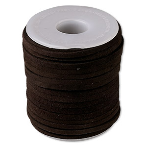 Cord, suede lace (dyed), brown, 3-4mm. Sold per 25-yard spool.