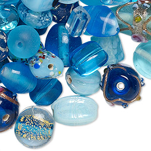 Bead mix, lampworked glass, turquoise blue with fancy finish, 7x4mm-14x11mm mixed shapes. Sold per pkg of 100-grams, approximately 60-100 beads.