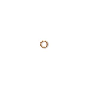 Jump ring, gold-plated brass, 4mm round, 2.4mm inside diameter, 20 gauge. Sold per pkg of 100.