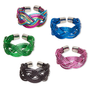 Ring, steel, assorted colors, braided design, 9mm wide, adjustable. Sold per pkg of 5.