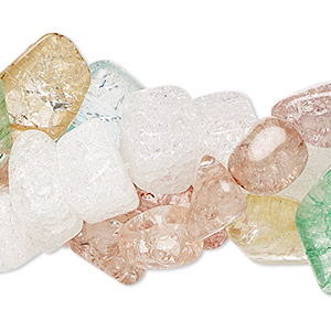 Bead mix, ice flake quartz (dyed / heated) and crackle glass, mixed colors, medium to gigantic chip and mini to extra-large nugget, Mohs hardness 7. Sold per (3) 15&quot; to 16&quot; strands.