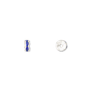 Bead, glass rhinestone and silver-plated brass, sapphire blue, 5x2mm rondelle. Sold per pkg of 10.