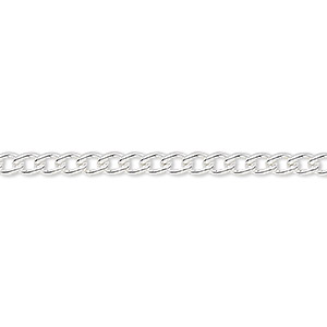 Chain, silver-plated steel, 3.2mm curb. Sold per pkg of 5 feet.
