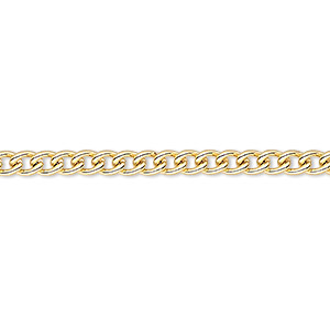 Chain, gold-plated steel, 3.2mm curb. Sold per pkg of 5 feet.