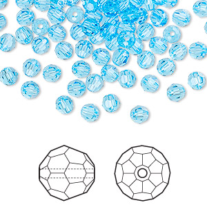 Bead, Crystal Passions&reg;, aquamarine, 4mm faceted round (5000). Sold per pkg of 144 (1 gross).