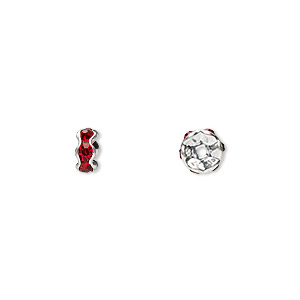 Bead, glass rhinestone and silver-plated brass, red, 5x2mm rondelle. Sold per pkg of 10.