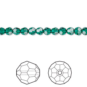 Bead, Crystal Passions&reg;, emerald, 4mm faceted round (5000). Sold per pkg of 12.