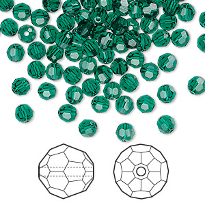 Bead, Crystal Passions&reg;, emerald, 4mm faceted round (5000). Sold per pkg of 144 (1 gross).