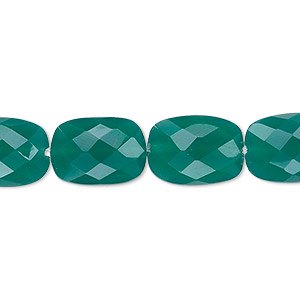 Bead, green onyx (dyed), 14x10mm hand-cut checkerboard-faceted puffed rectangle, B grade. Sold per pkg of 10.