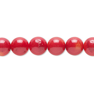 Bead, bamboo coral (dyed), dark red, 9-10mm round, C grade, Mohs hardness 3-1/2 to 4. Sold per 16-inch strand.
