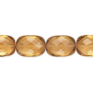 Bead, golden quartz (heated), 14x10mm hand-cut faceted flat rectangle, B grade, Mohs hardness 7. Sold per pkg of 10.