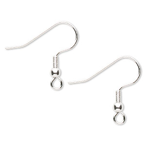 Ear wire, silver-finished stainless steel, 20mm fishhook with 3mm ball and 4mm coil with open loop, 21 gauge. Sold per pkg of 50 pairs.