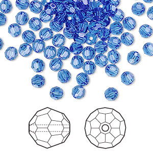 Bead, Crystal Passions&reg;, sapphire, 4mm faceted round (5000). Sold per pkg of 144 (1 gross).