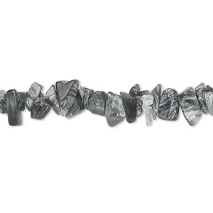 Bead, seraphinite (natural), small chip, Mohs hardness 2 to 2-1/2. Sold per 36-inch strand.