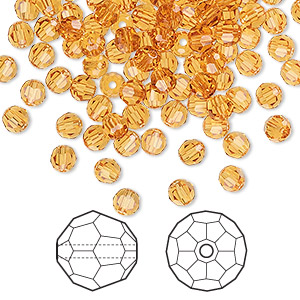 Bead, Crystal Passions&reg;, topaz, 4mm faceted round (5000). Sold per pkg of 144 (1 gross).