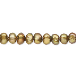 Pearl, cultured freshwater (dyed), bronze, 5-6mm flat round, C grade, Mohs hardness 2-1/2 to 4 Sold per 15-1/2&quot; to 16&quot; strand.