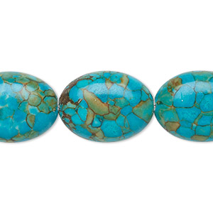 Bead, mosaic &quot;turquoise&quot; (magnesite) (dyed / assembled), blue, 20x15mm oval, B grade, Mohs hardness 3-1/2 to 4. Sold per 15-1/2&quot; to 16&quot; strand.