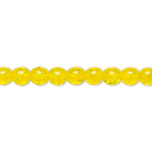 Bead, Czech crackle glass druk, yellow, 6mm round. Sold per 15-1/2&quot; to 16&quot; strand, approximately 65 beads.