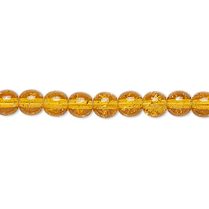 Bead, Czech crackle glass druk, honey, 6mm round. Sold per 15-1/2&quot; to 16&quot; strand, approximately 65 beads.