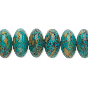 Bead, mosaic &quot;turquoise&quot; (magnesite) (dyed / assembled), blue, 12x6mm-14x8mm rondelle, B grade, Mohs hardness 3-1/2 to 4. Sold per 15-1/2&quot; to 16&quot; strand.